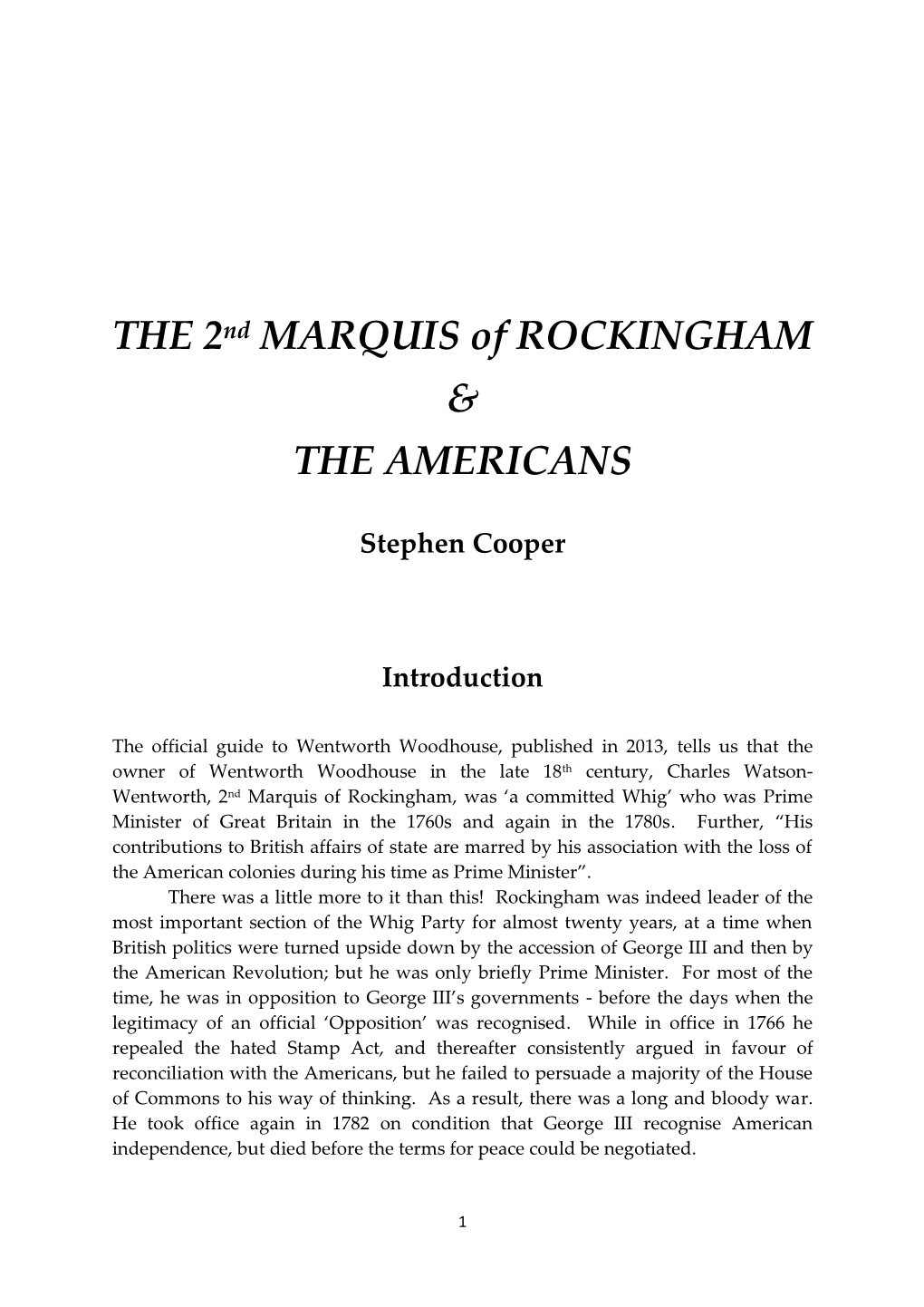 THE 2Nd MARQUIS of ROCKINGHAM & the AMERICANS