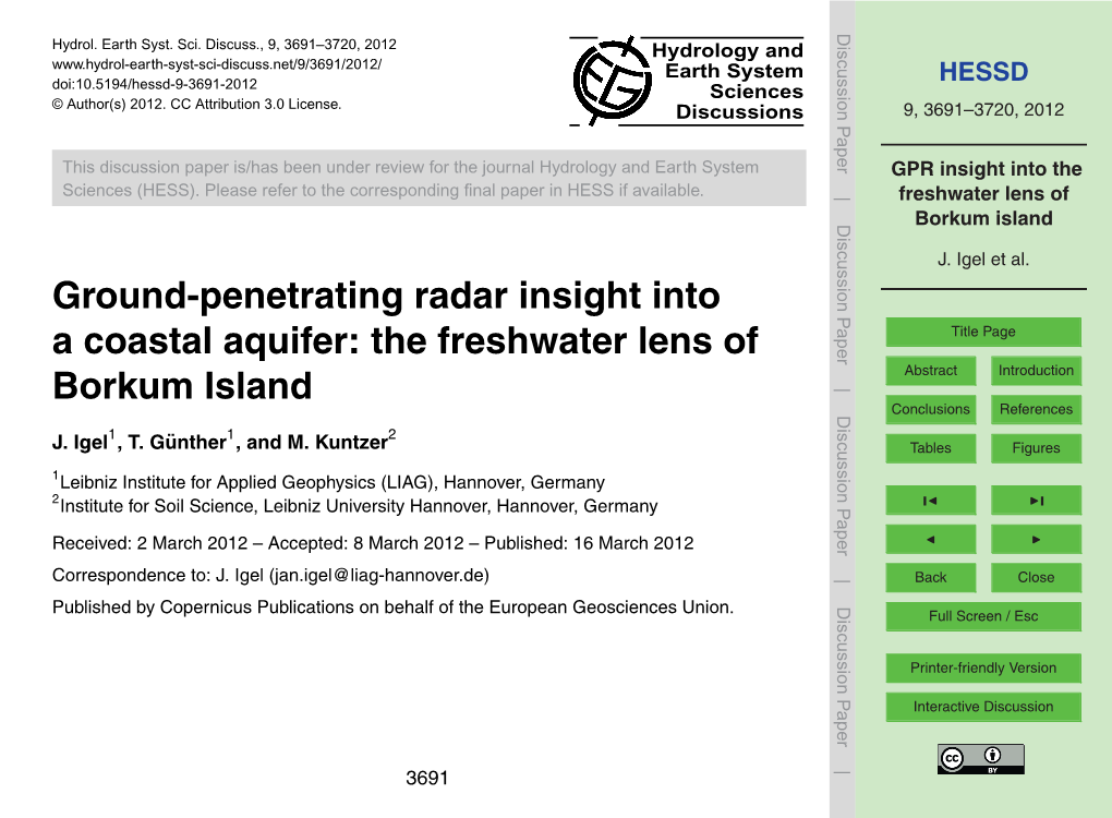 GPR Insight Into the Freshwater Lens of Borkum Island