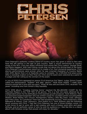 Chris Petersen's Authentic Cowboy Blend of Country Music Has Given A
