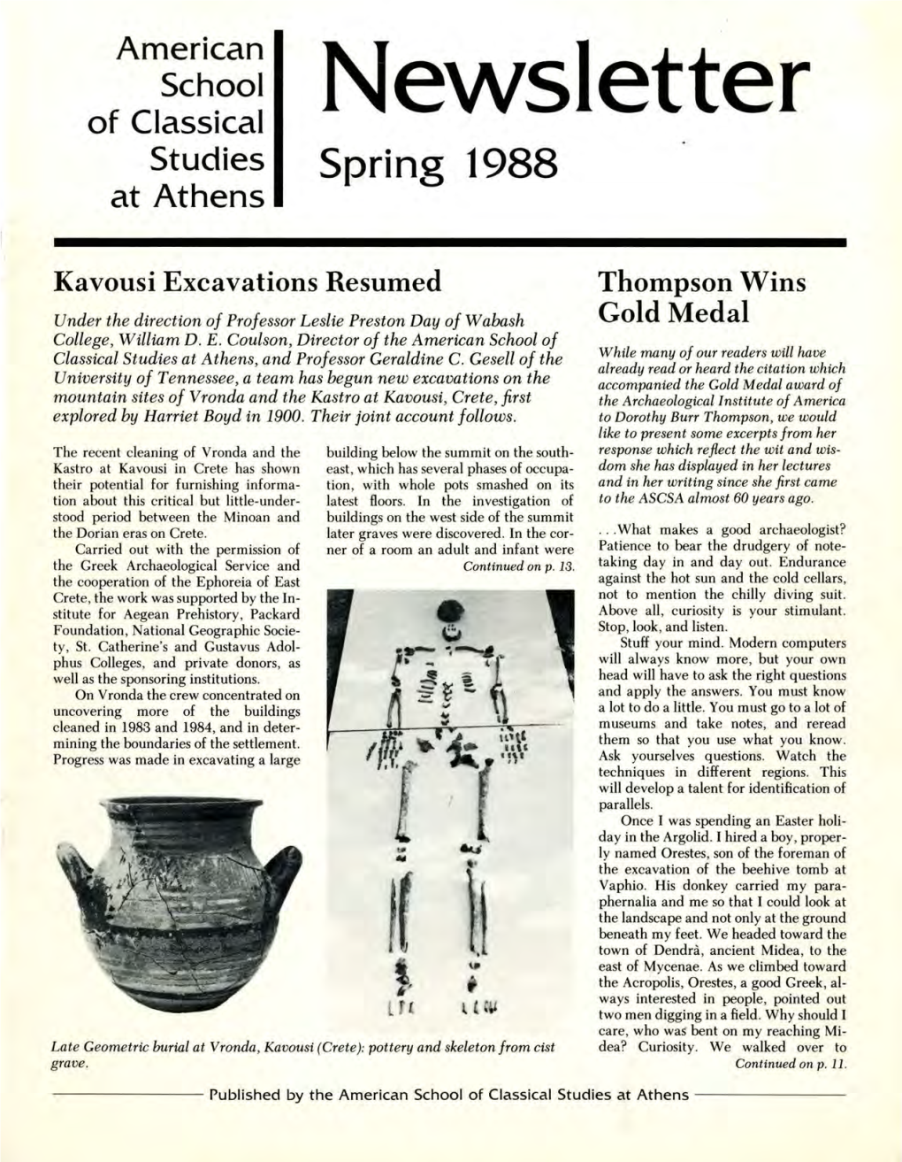 Newsletter Studies Spring 1988 at Athens