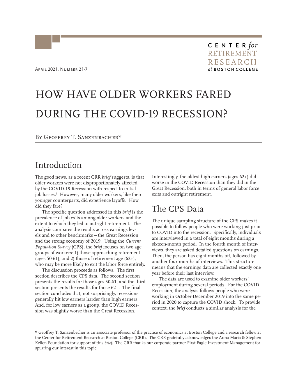 How Have Older Workers Fared During the Covid-19 Recession?