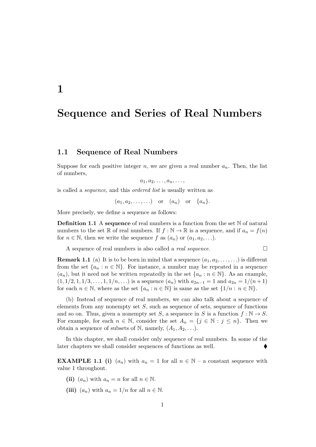 1 Sequence and Series of Real Numbers