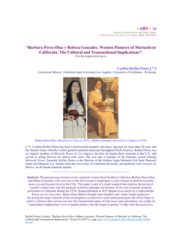 Barbara Perez-Díaz Y Rebeca Gonzales. Women Pioneers of Mariachi in California