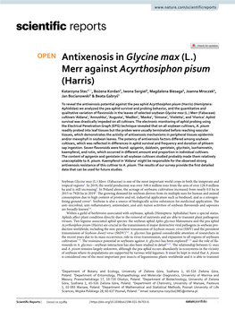 Antixenosis in Glycine Max (L.) Merr Against Acyrthosiphon Pisum