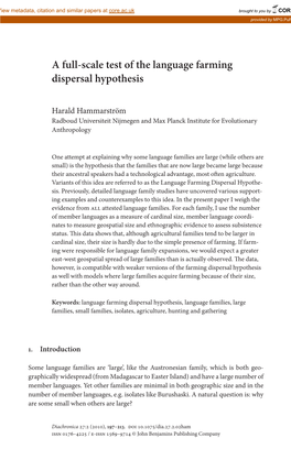 A Full-Scale Test of the Language Farming Dispersal Hypothesis