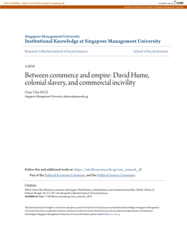 David Hume, Colonial Slavery, and Commercial Incivility Onur Ulas INCE Singapore Management University, Ulasince@Smu.Edu.Sg