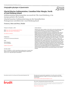 Glacial-Marine Sedimentation, Canadian Polar Margin, North Of
