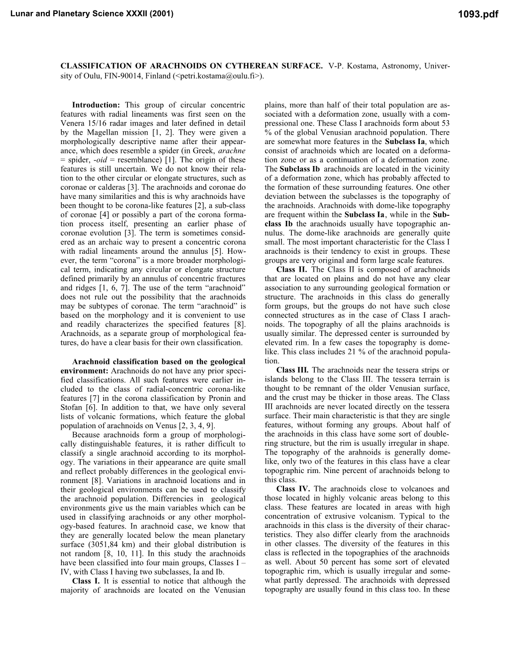 Classification of Arachnoids on Cytherean Surface. V-P