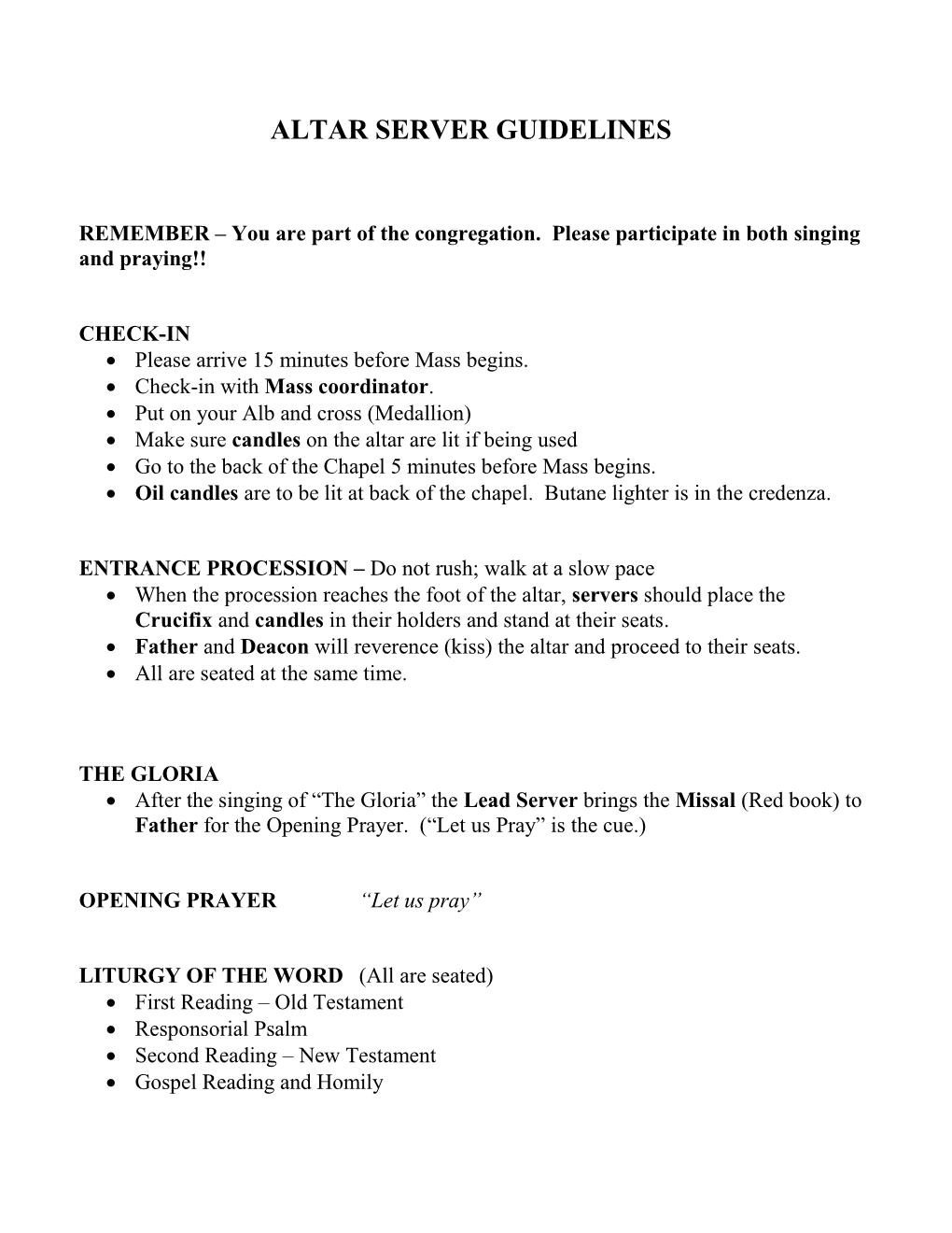 Guidelines for Altar Servers