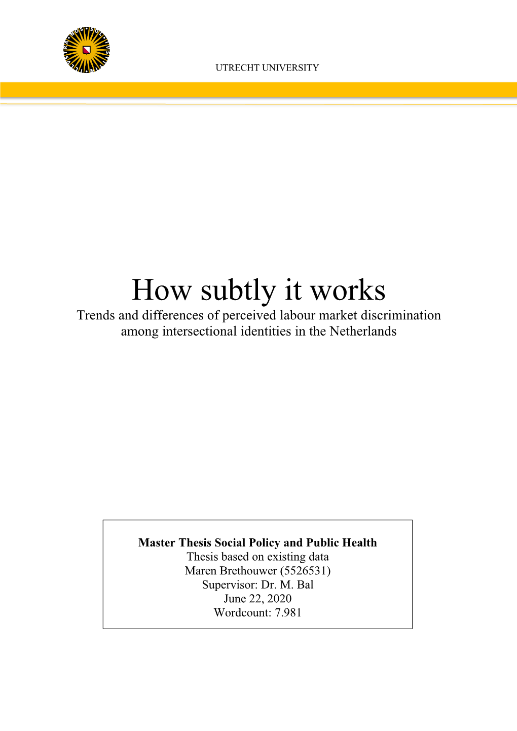 How Subtly It Works Trends and Differences of Perceived Labour Market Discrimination Among Intersectional Identities in the Netherlands