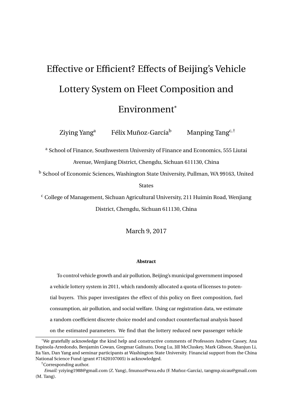 Effects of Beijing's Vehicle Lottery System on Fleet Composition and Environment