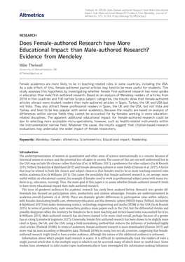 Does Female-Authored Research Have More Educational Impact Than Male-Authored Research? Evidence from Mendeley