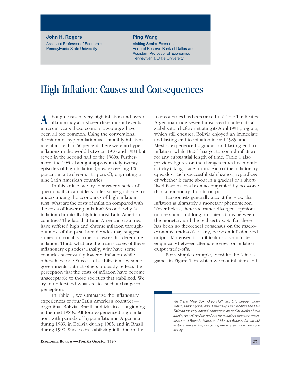 High Inflation: Causes and Consequences