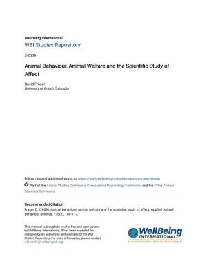 Animal Behaviour, Animal Welfare and the Scientific Study of Affect