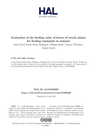 Evaluation of the Feeding Value of Leaves of Woody Plants for Feeding