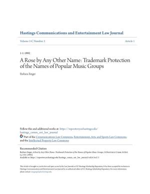 Trademark Protection of the Names of Popular Music Groups Barbara Singer