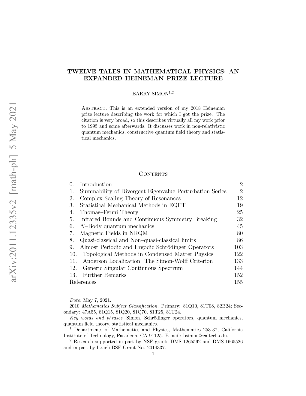 Arxiv:2011.12335V2 [Math-Ph] 5 May 2021 References 155