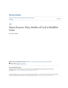 Maria-Kannon: Mary, Mother of God, in Buddhist Guise Maria Reis-Habito