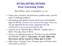 MT361/MT461/MT5461 Error Correcting Codes