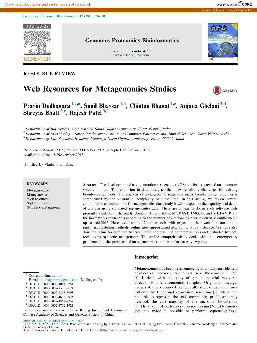 Web Resources for Metagenomics Studies