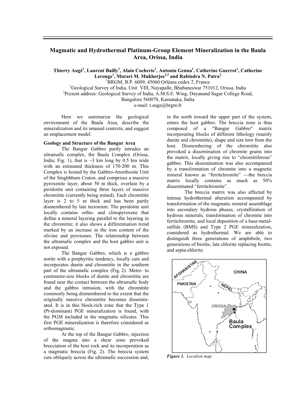 Magmatic and Hydrothermal Platinum-Group Element Mineralization in the Baula Area, Orissa, India