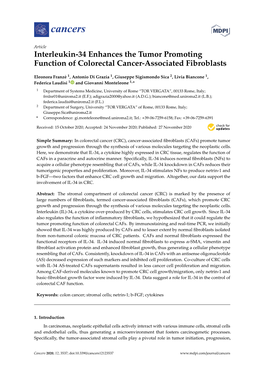 Interleukin-34 Enhances the Tumor Promoting Function of Colorectal Cancer-Associated Fibroblasts