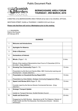 (Public Pack)Agenda Document for Berwickshire Area Forum, 03/03