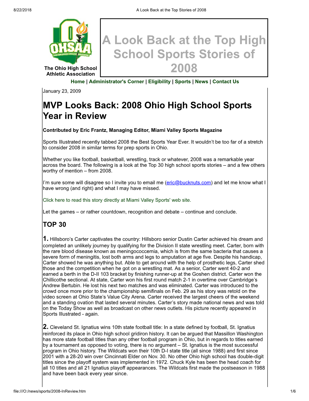 A Look Back at the Top High School Sports Stories of 2008