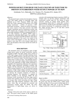 Power Source for High Voltage Column of Injector to Proton