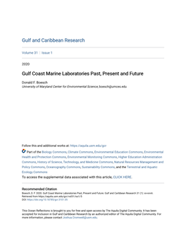 Gulf Coast Marine Laboratories Past, Present and Future