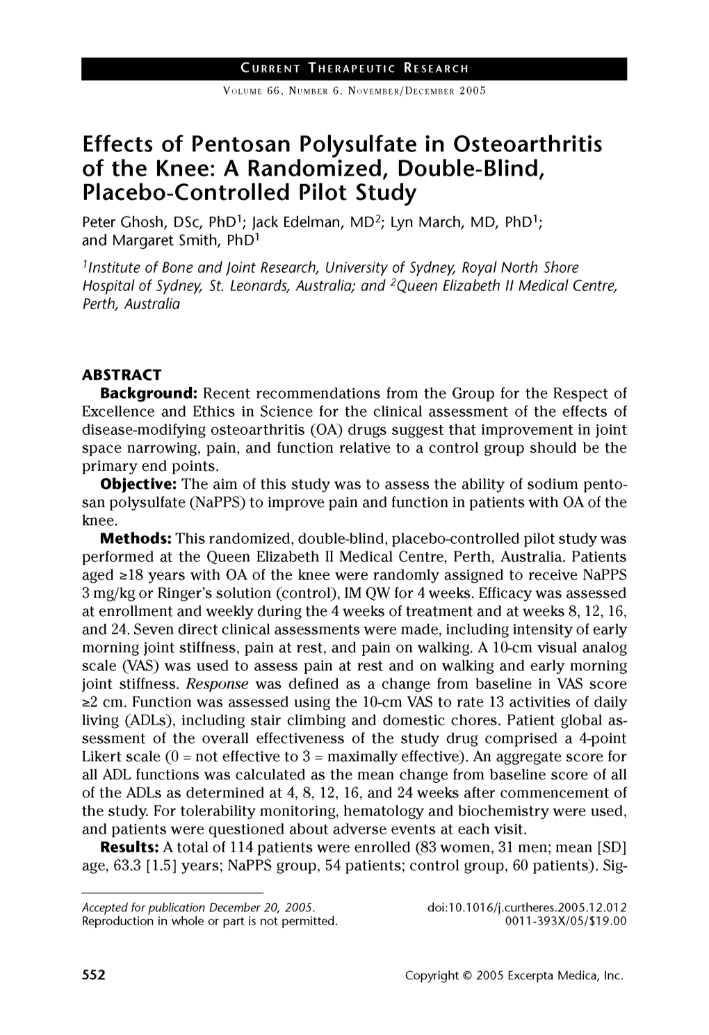Effects of Pentosan Polysulfate in Osteoarthritis of the Knee: a Randomized, Double-Blind, Placebo-Controlled Pilot Study