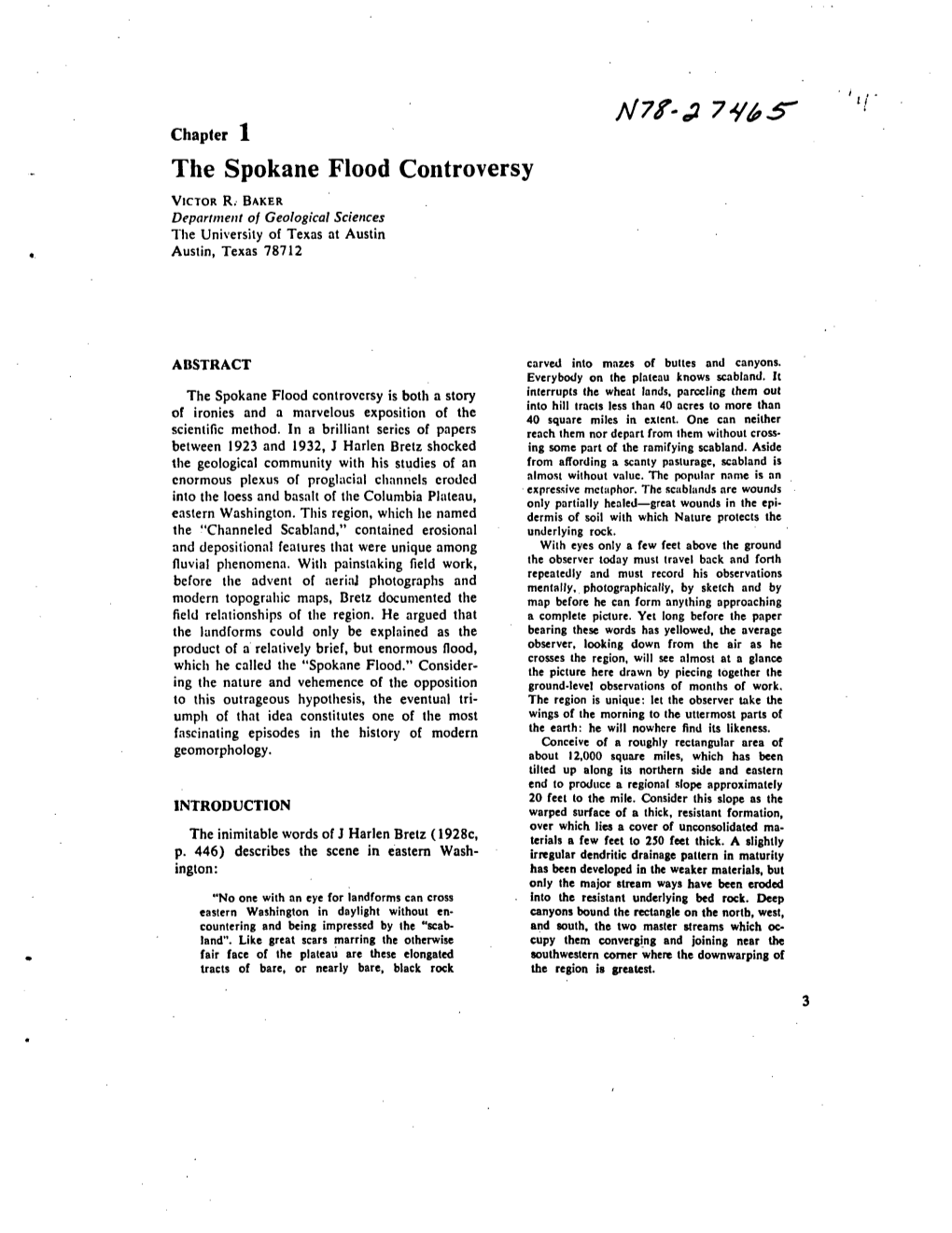 The Spokane Flood Controversy VICTOR R