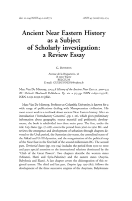 Ancient Near Eastern History As a Subject of Scholarly Investigation: a Review Essay