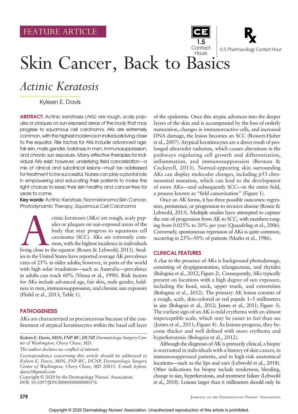 Skin Cancer, Back to Basicshours Actinic Keratosis