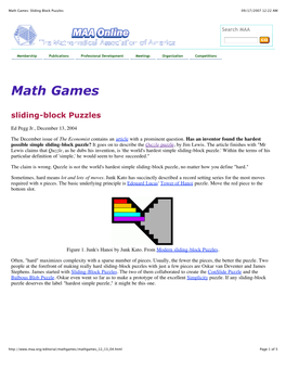 Math Games: Sliding Block Puzzles 09/17/2007 12:22 AM