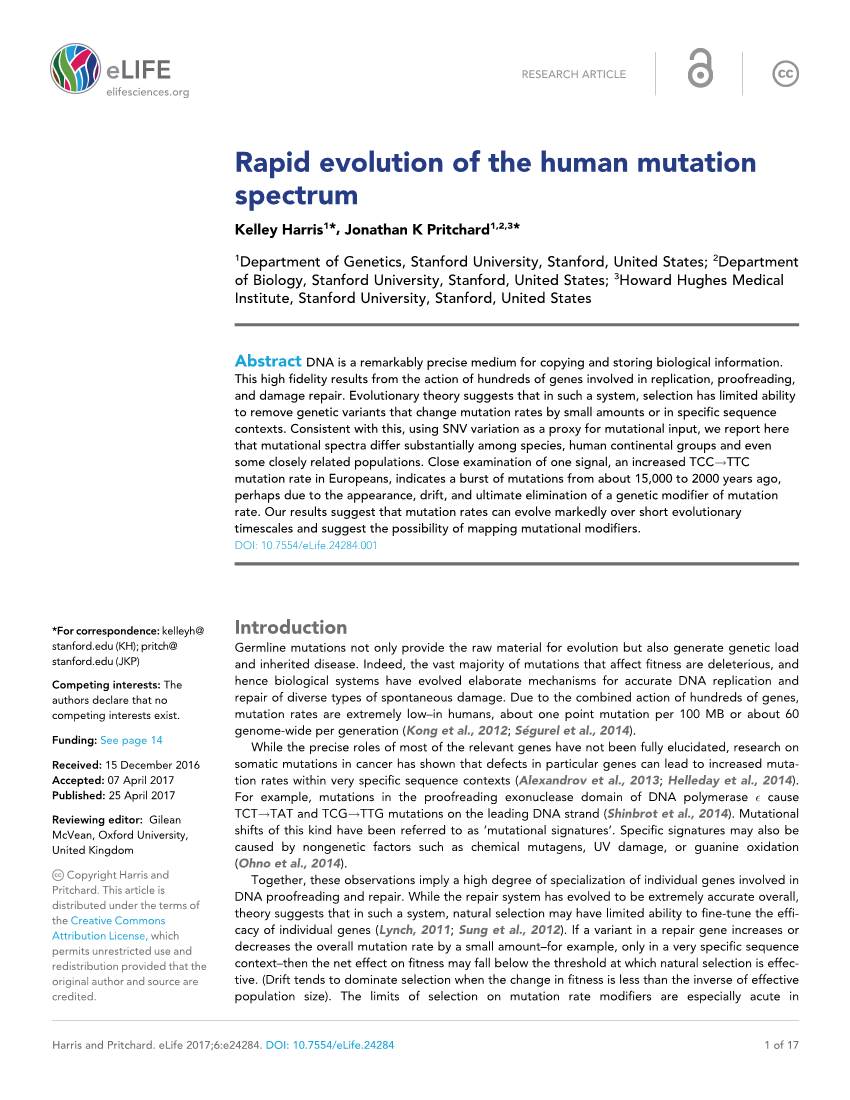 Rapid Evolution of the Human Mutation Spectrum Kelley Harris1*, Jonathan K Pritchard1,2,3*