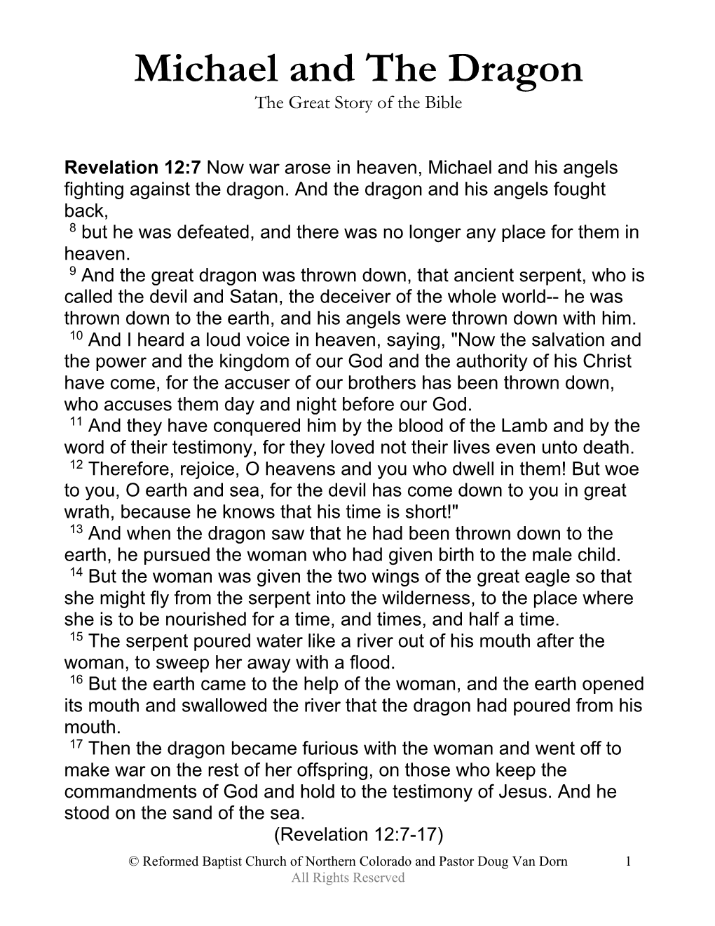 Michael and the Dragon the Great Story of the Bible