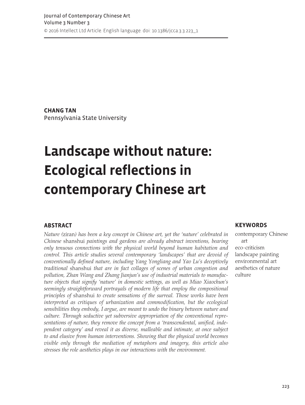 Landscape Without Nature: Ecological Reflections in Contemporary Chinese Art