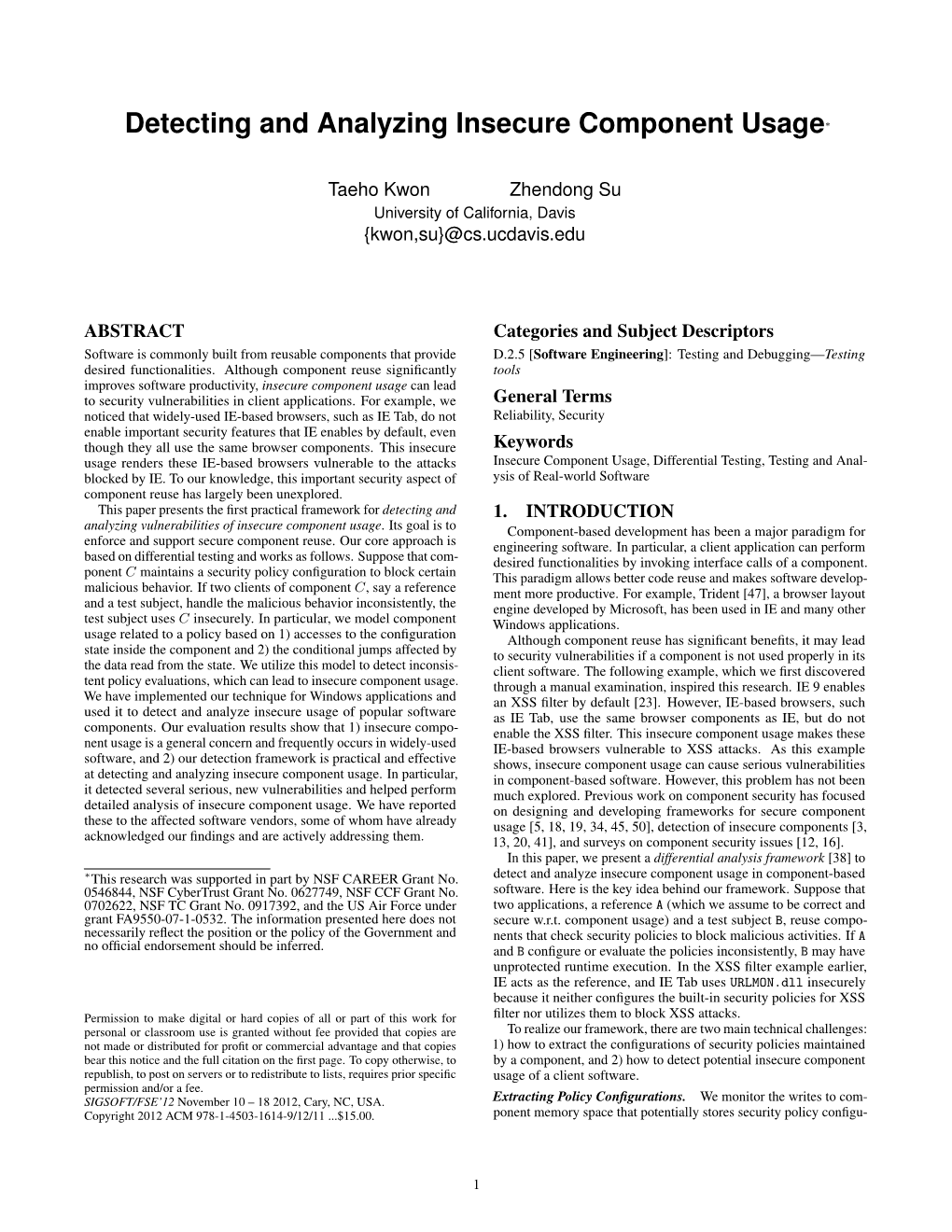 Detecting and Analyzing Insecure Component Usage∗