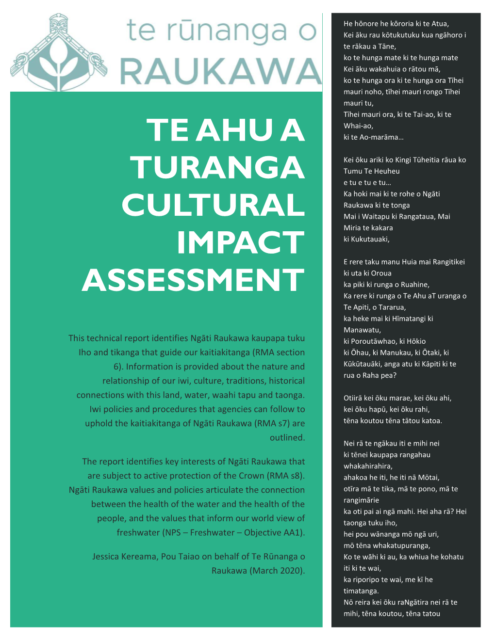 Te Ahu a Turanga Cultural Impact Assessment