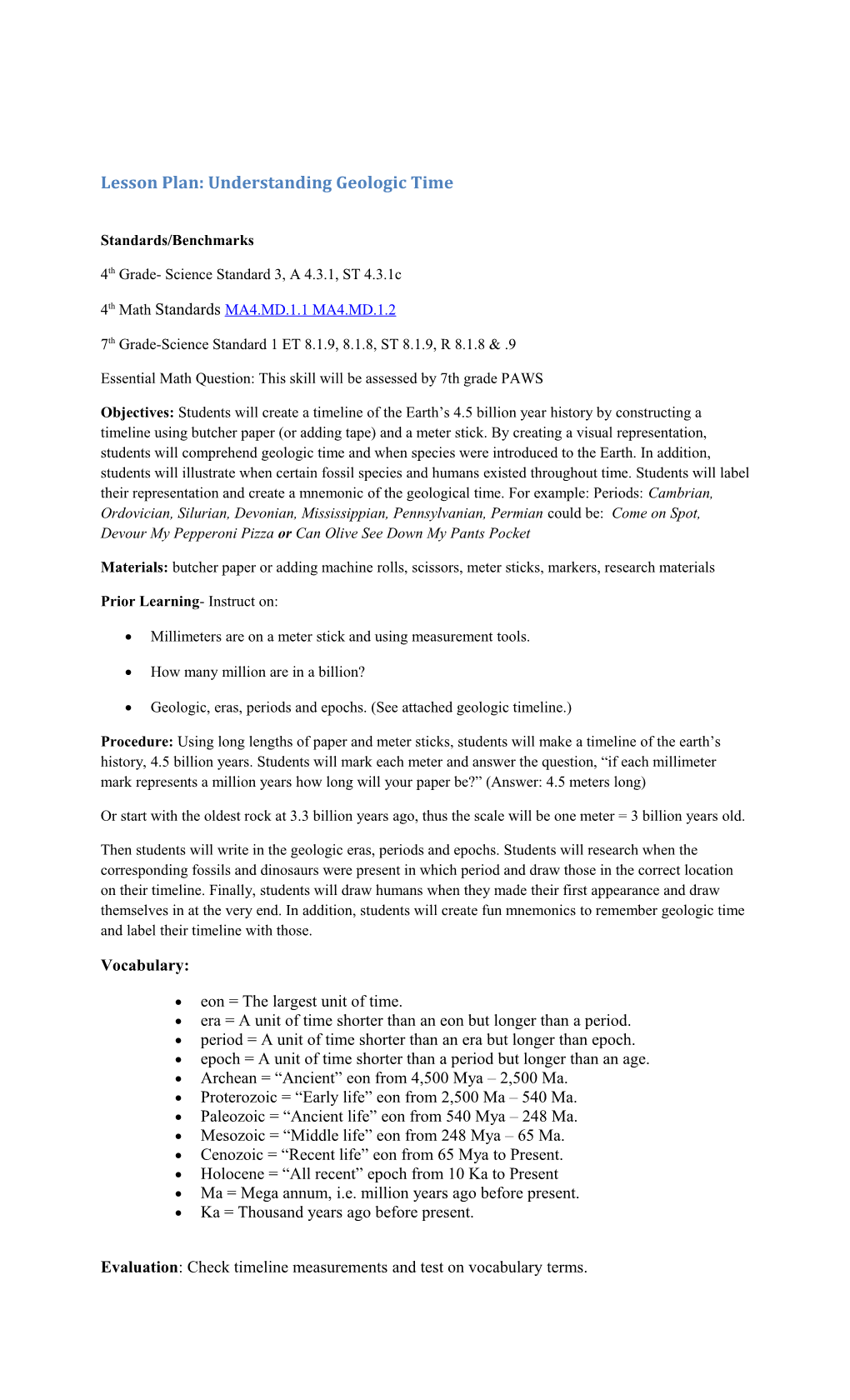 Lesson Plan: Understanding Geologic Time