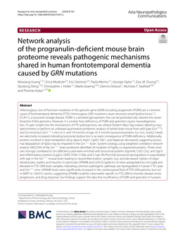 Network Analysis of the Progranulin-Deficient Mouse Brain Proteome Reveals Pathogenic Mechanisms Shared in Human Frontotemporal