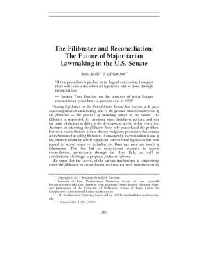 The Filibuster and Reconciliation: the Future of Majoritarian Lawmaking in the U.S