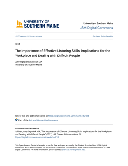 The Importance of Effective Listening Skills: Implications for the Workplace and Dealing with Difficulteople P