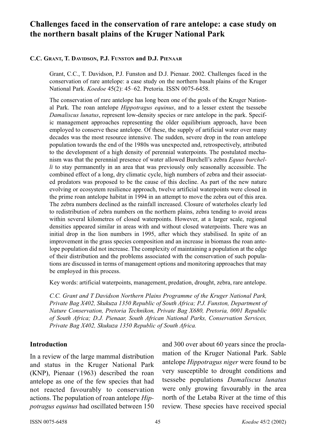 Challenges Faced in the Conservation of Rare Antelope: a Case Study on the Northern Basalt Plains of the Kruger National Park