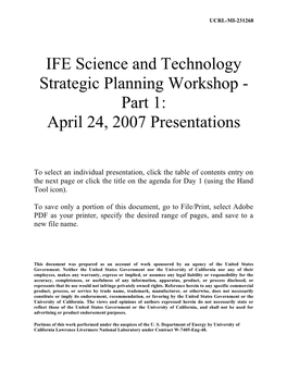 Part 1: April 24, 2007 Presentations