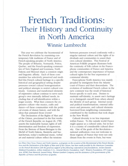 French Traditions: Their History and Continuity in North America Winnie Lambrecht