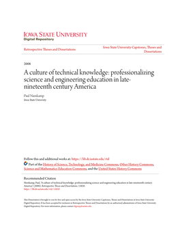 Professionalizing Science and Engineering Education in Late- Nineteenth Century America Paul Nienkamp Iowa State University