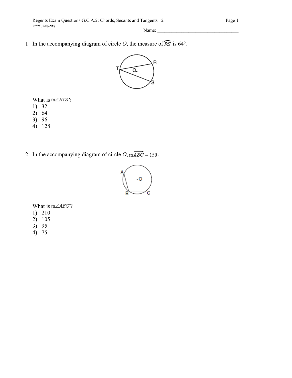 Regents Exam Questions G.C.A.2: Chords, Secants and Tangents 12 Page 8