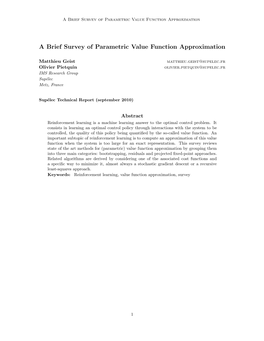 A Brief Survey of Parametric Value Function Approximation